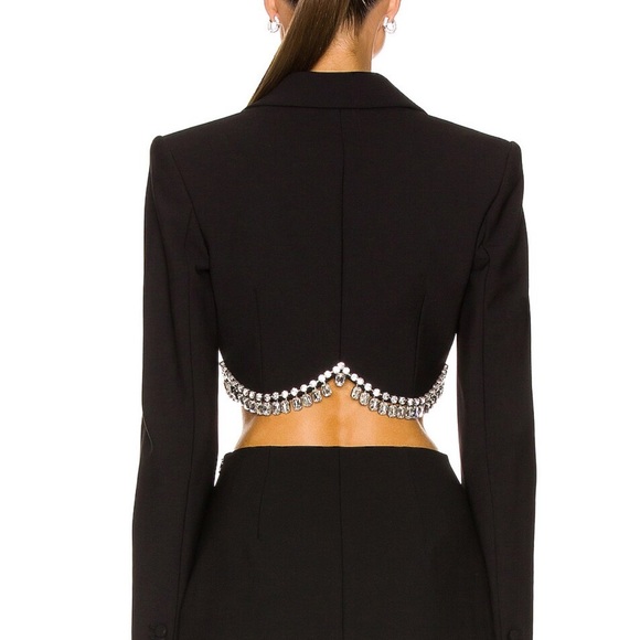 AREA drapped Black Cropped Blazer with Crystal Trim - Picture 3 of 12